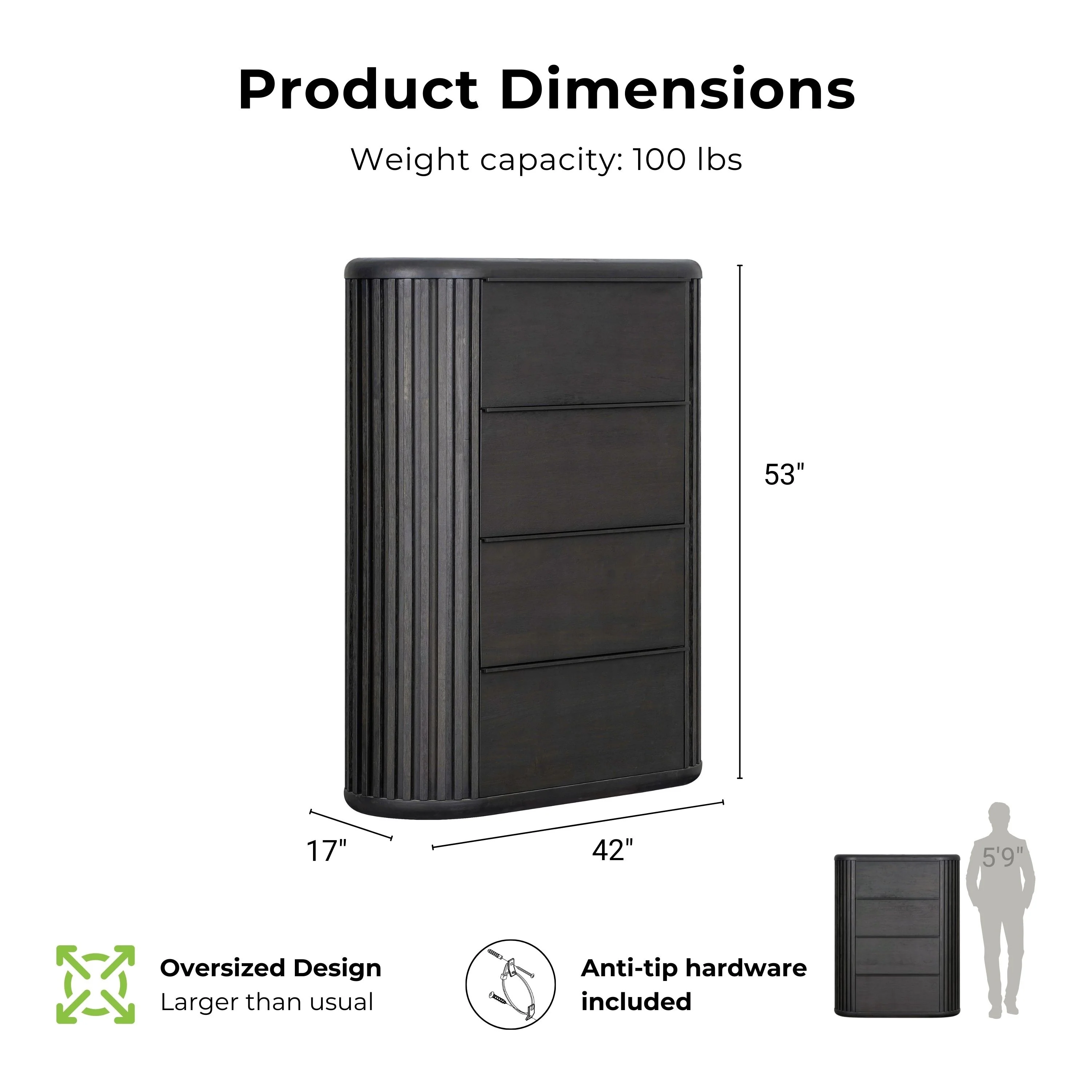 Furniture of America Caelan Modern Black Solid Wood 4-Drawer Storage Chest