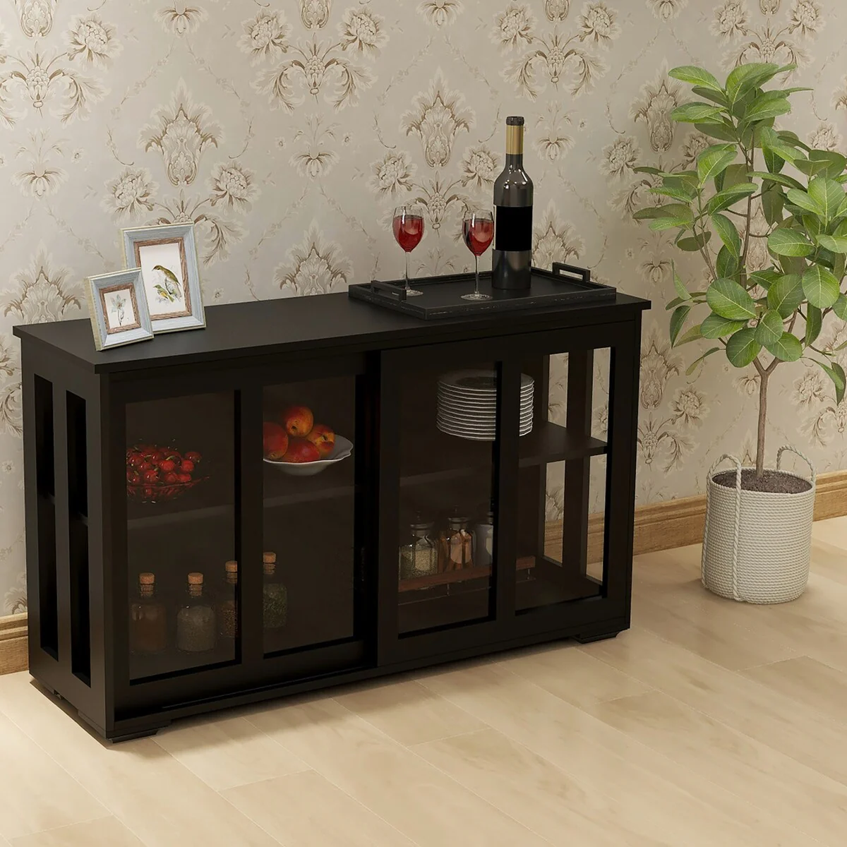 Storage Stand Cabinet Cupboard With Glass Door
