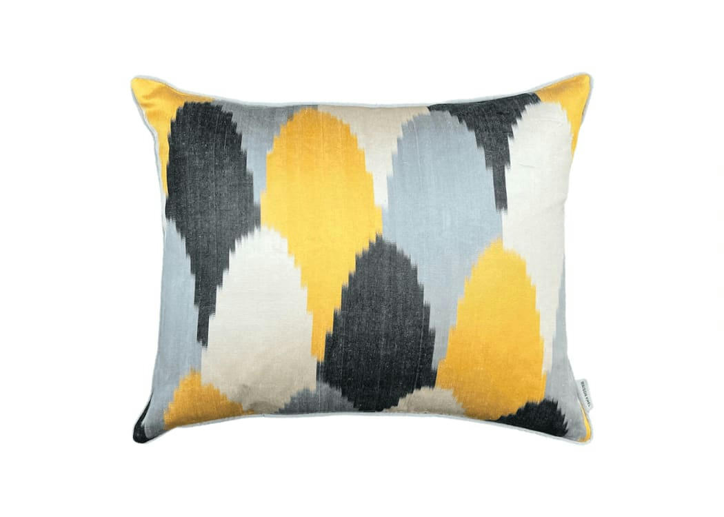 - Housse de coussin double soie ikat  40x50 gris