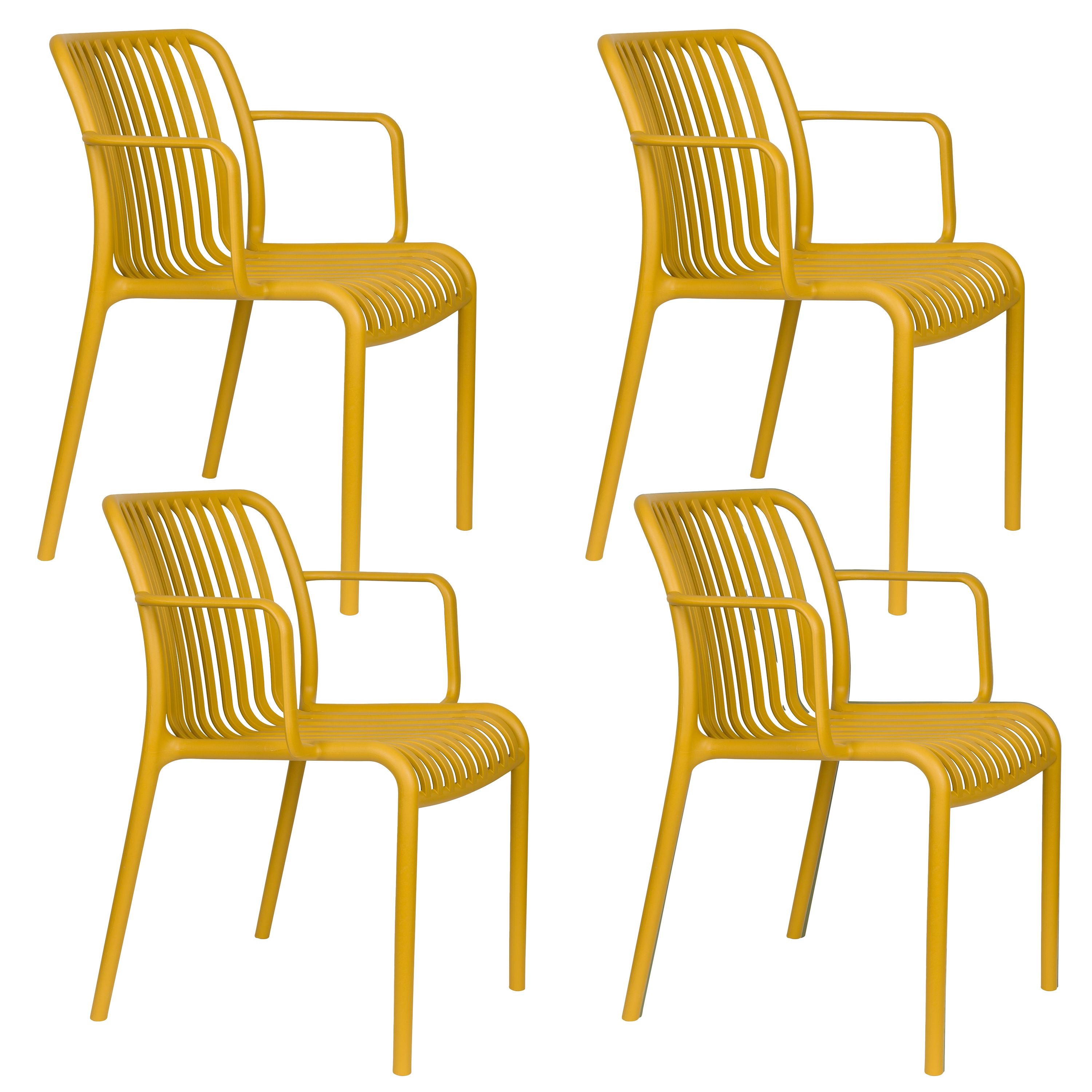 Housecraft Living Mante Tuinstoel Armleuning Kunststof Geel - Set van 4