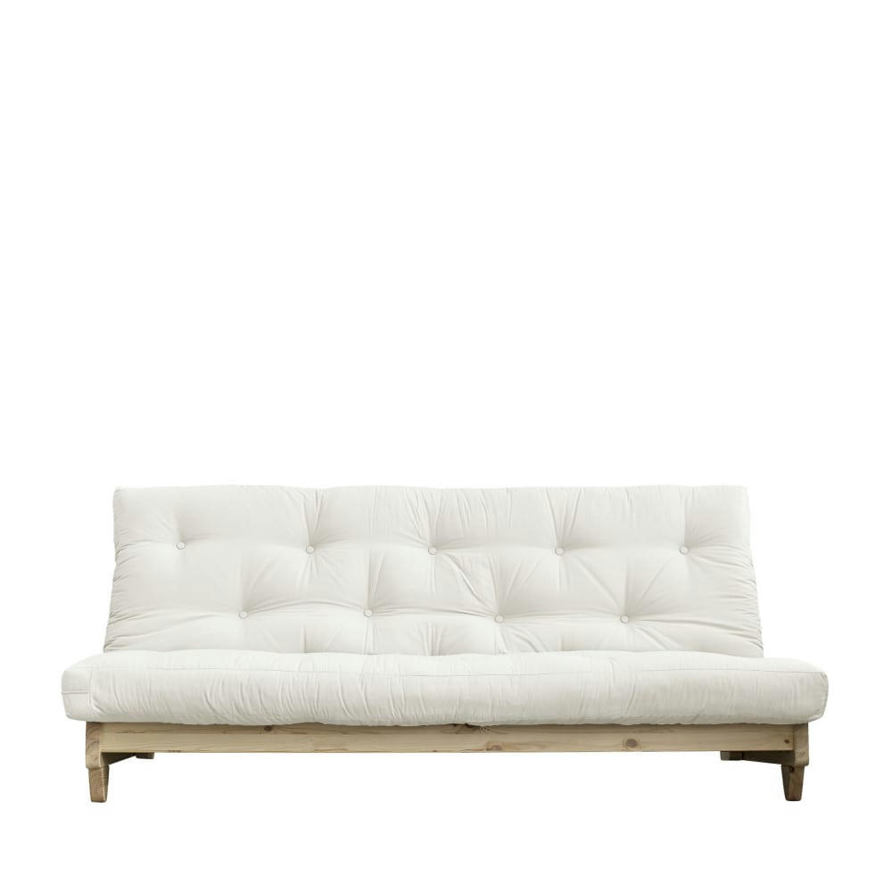 FRESH - Canapé convertible en bois naturel et tissu ecru 2 places