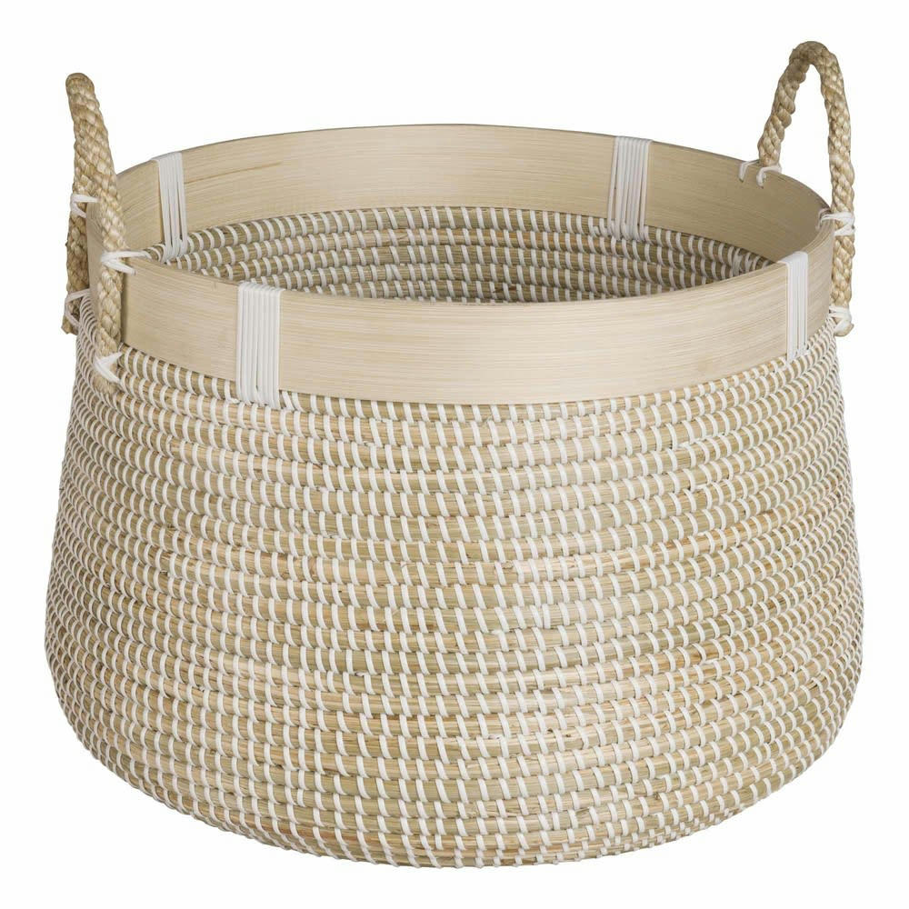 - Panier boule en fibre végétale blanche