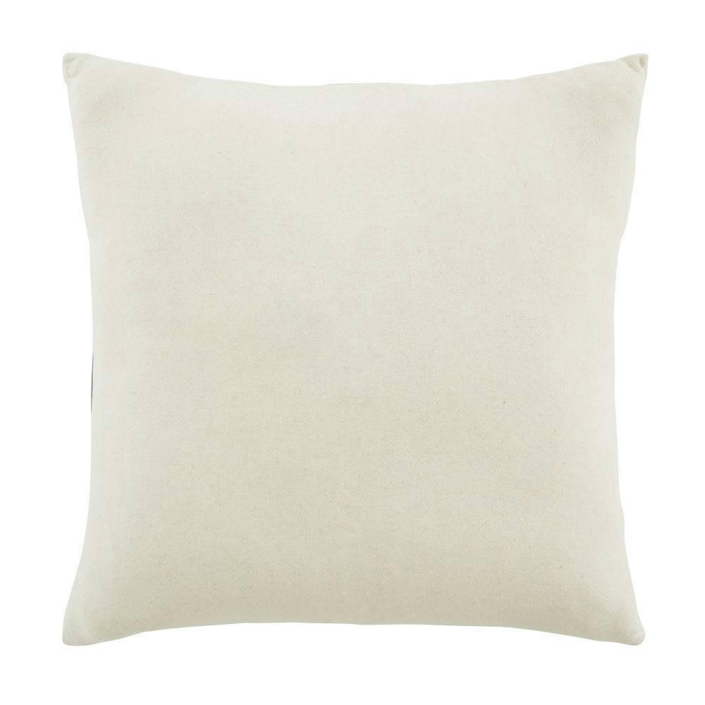 LUCIANO - Coussin texturé motifs brodés géométriques écrus et vert sapin 45x45