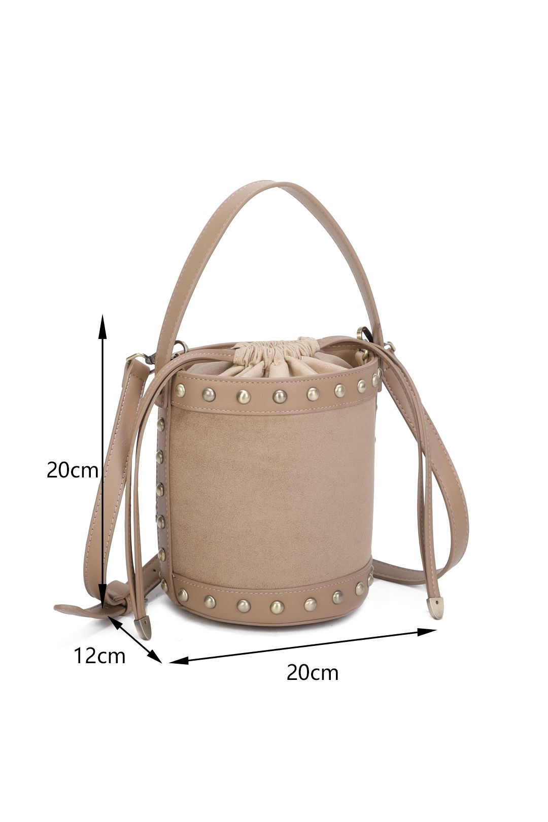 Fontanella Fashion Rivet Suede Stud Detail Top Handle Bucket Bags