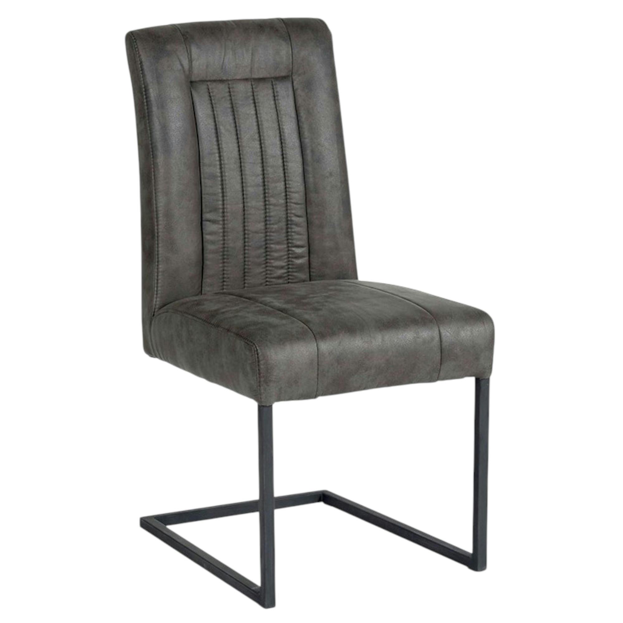 Chaise en tissu microfibres gris et pieds métal noir