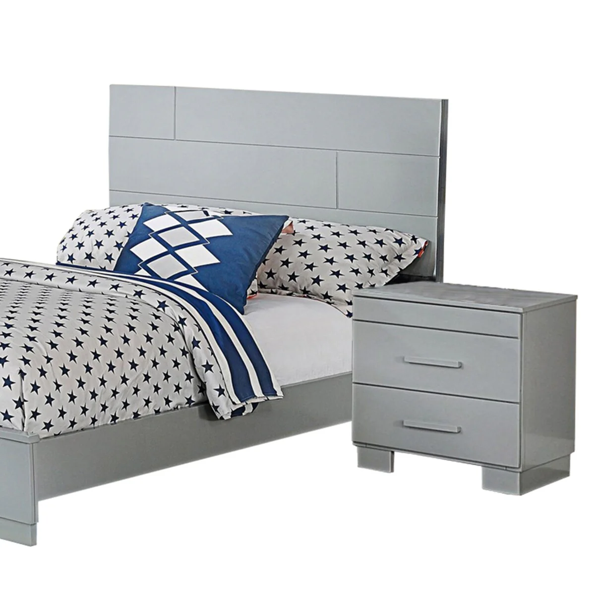 Contemporary 5 Piece Glossy Wooden Twin Bedroom Set, Gray