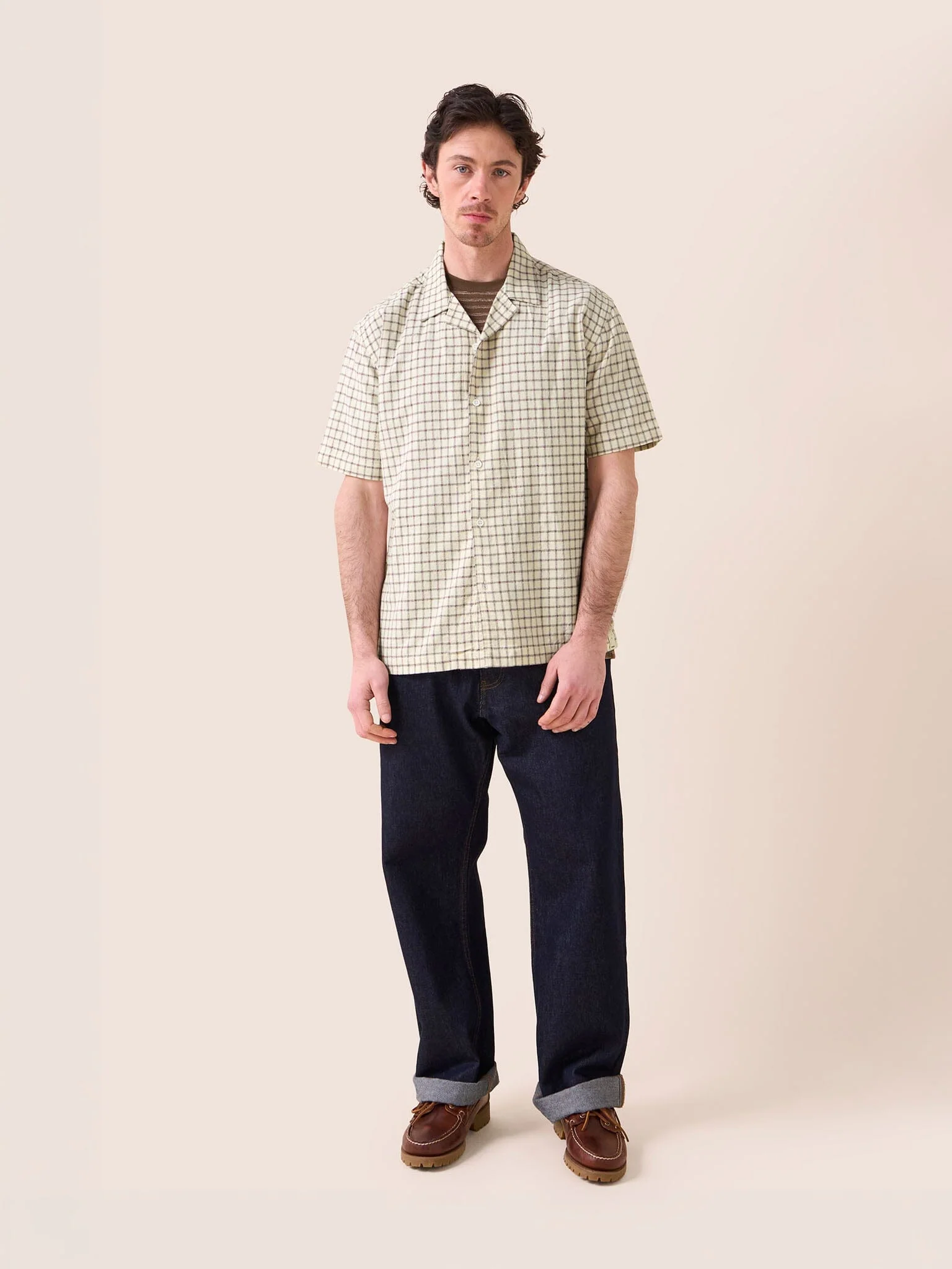 Baxter Cotton Short Sleeve Shirt in Brown Check