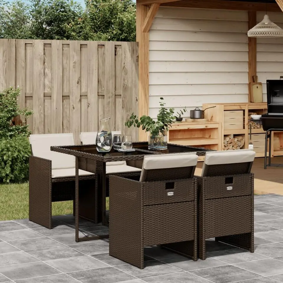 vidaXL - 5-delige Tuinset met wit kussens - Bruin - Poly rattan - 110x106 cm