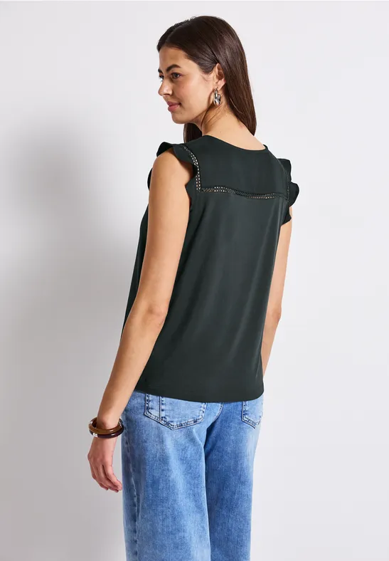 V-Neck Top mit Häkeldetails