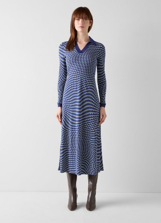 Brigitte Navy Jersey Swirl Print Dress