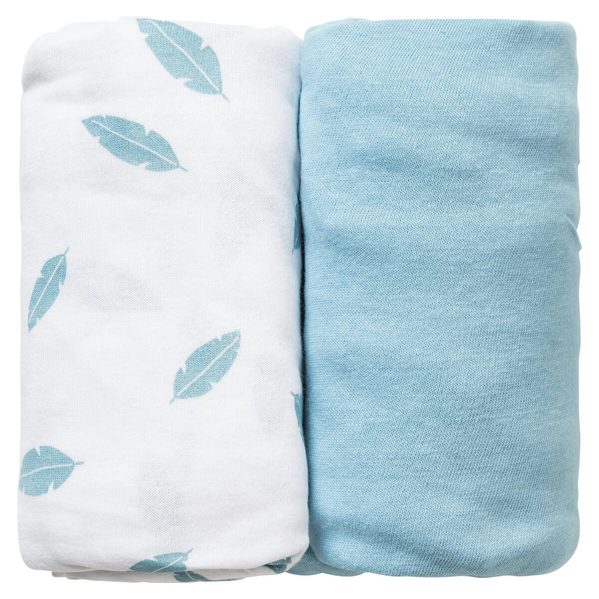 PLUMES - Lot de 2 draps housse bébé en coton bleu et blanc 40x80 cm
