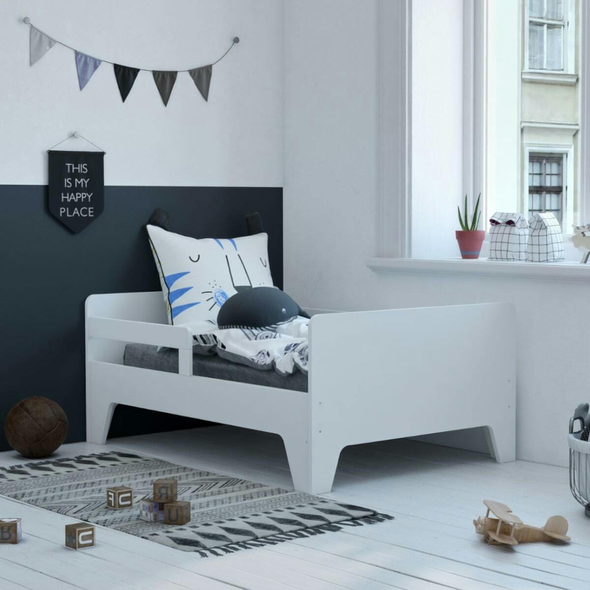 ANDIE - Lit évolutif 90x140 à 90x200 cm bois massif blanc