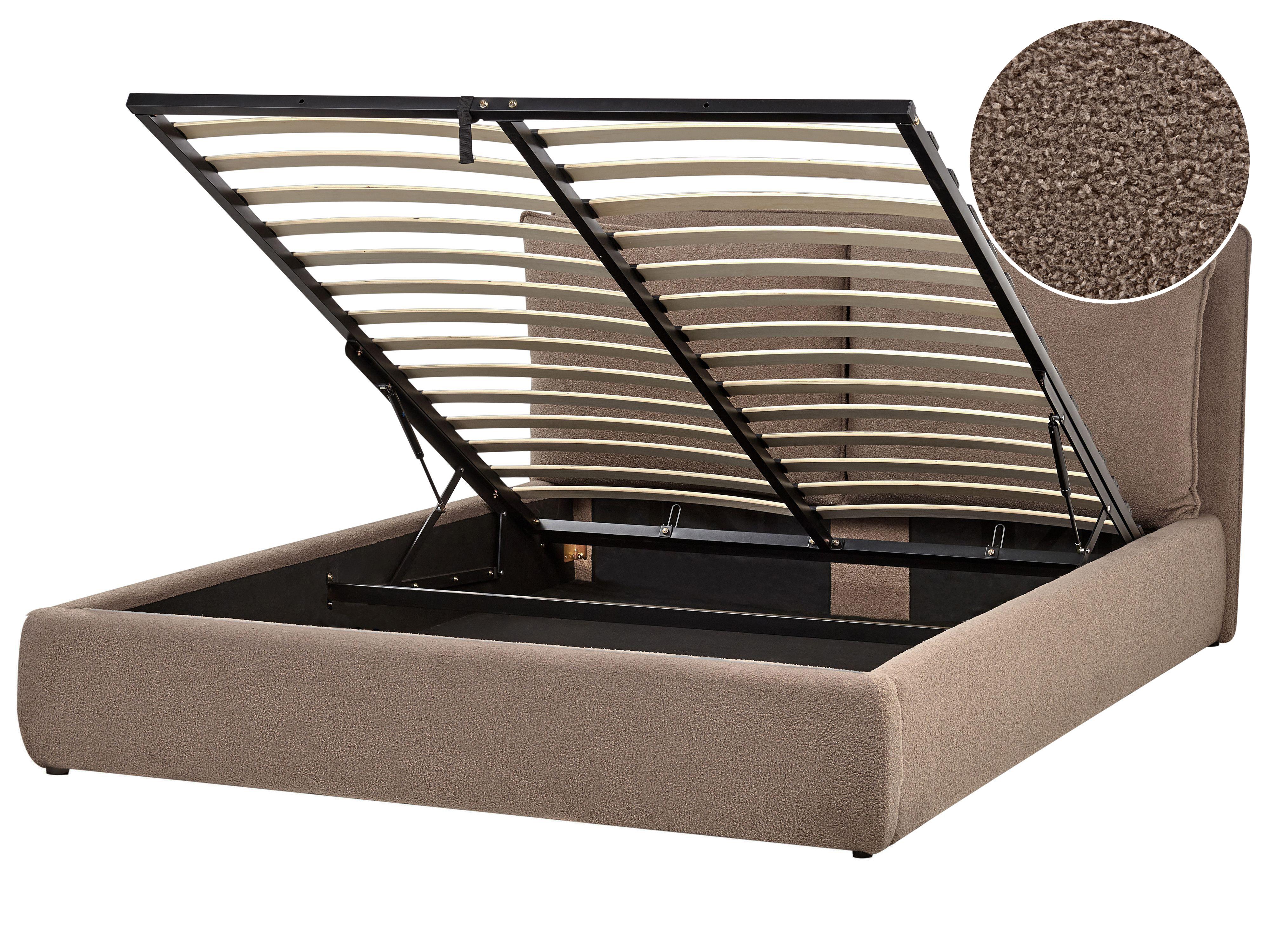 Ottoman Bed Boucle BAJONNA 160 x 200 cm (EU King Size) Brown