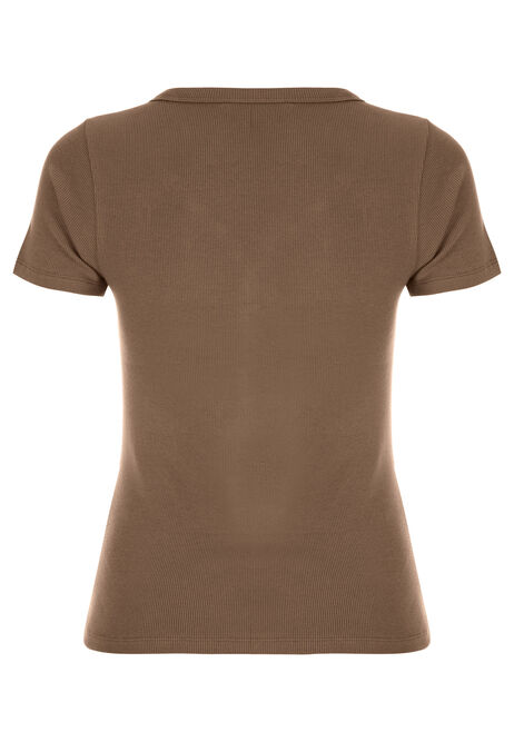 Womens Chocolate Brown V-Neck Placket Top