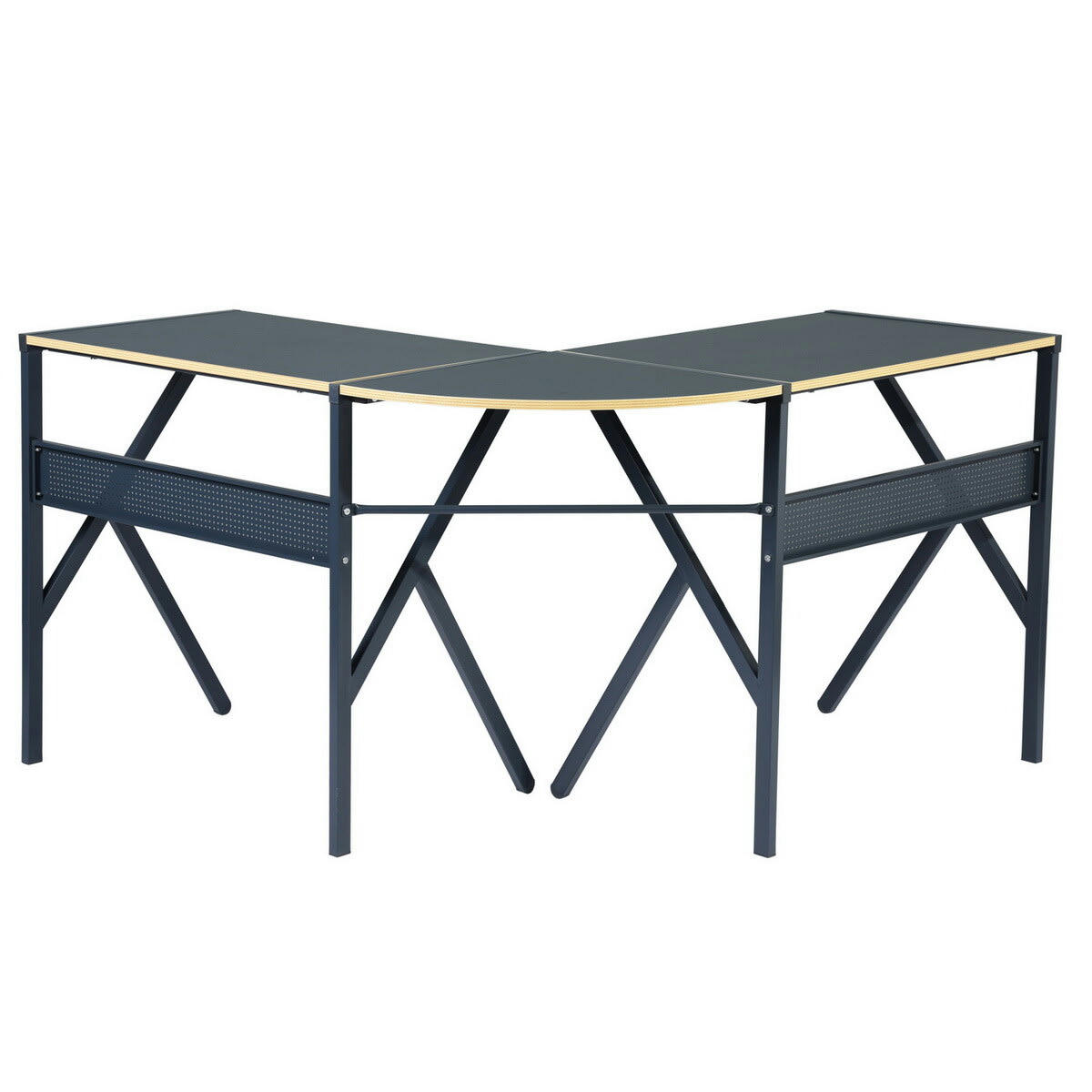 - Bureau d'angle effet bois noir structure métallique