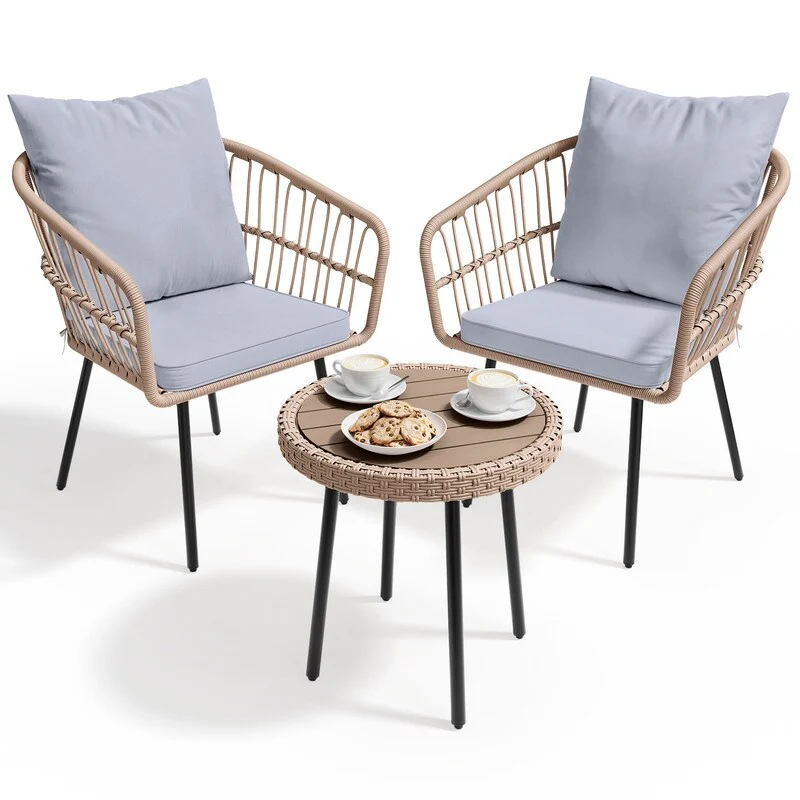 Moasis 3 Pieces Outdoor Wicker Rattan Patio Conversation Bistro Set