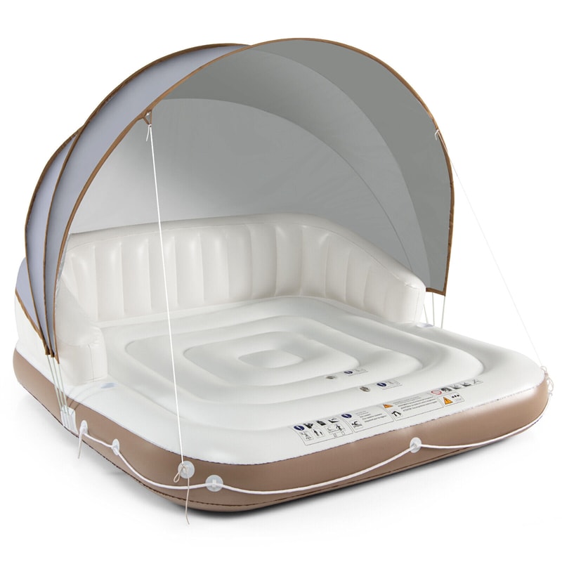 Inflatable Canopy Island Pool Float Lounge with UPF 50+ Detachable & Retractable Sunshade Canopy