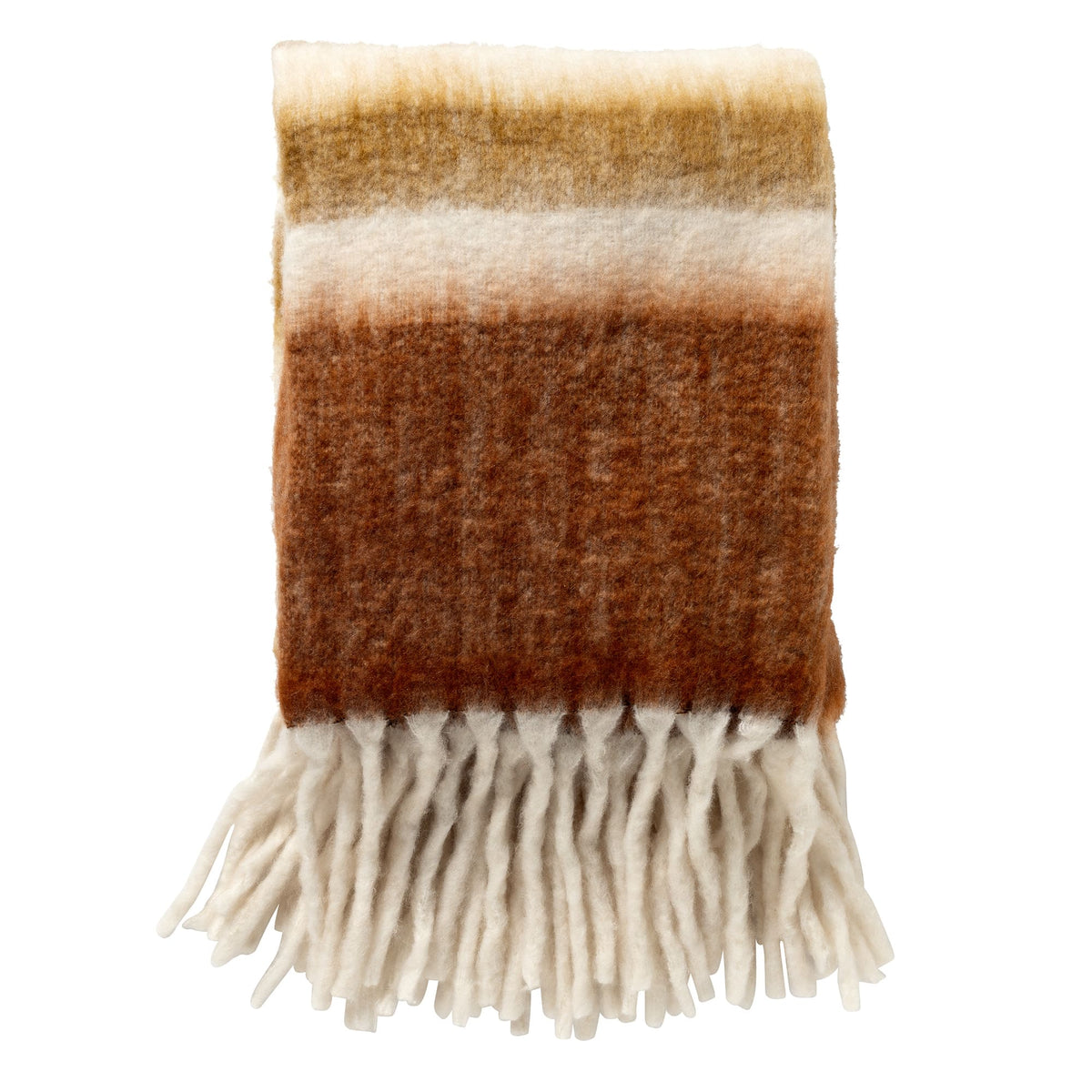 LENARD - plaid 130x170 cm - deken met wol en flosjes - superzacht - Potters Clay - oranje