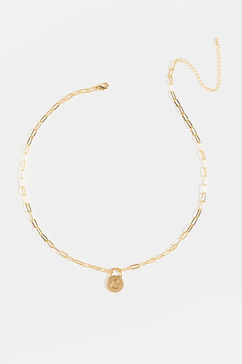 Initial Curb Chain Pendant Necklace Gold