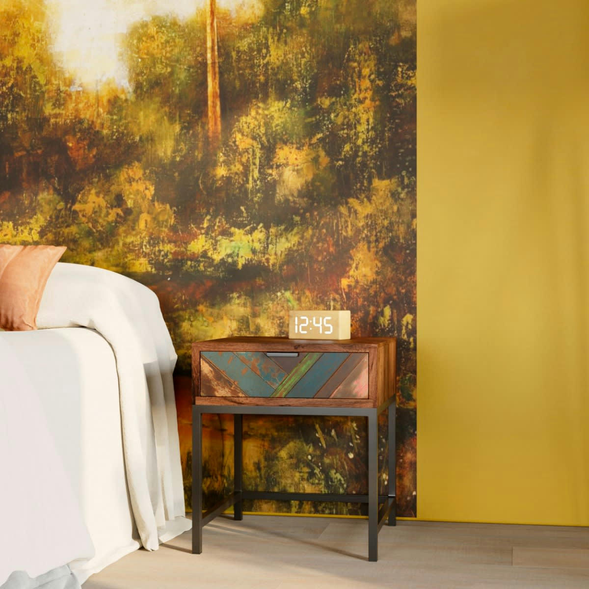 KRABI - Table de chevet 1 tiroir en bois d'acacia et bois recyclé