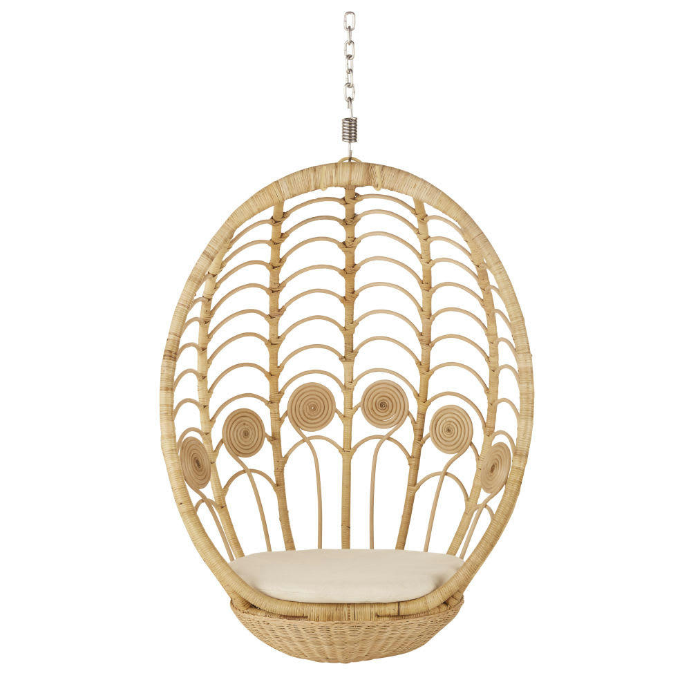 Manille - Fauteuil suspendu en rotin tressé beige