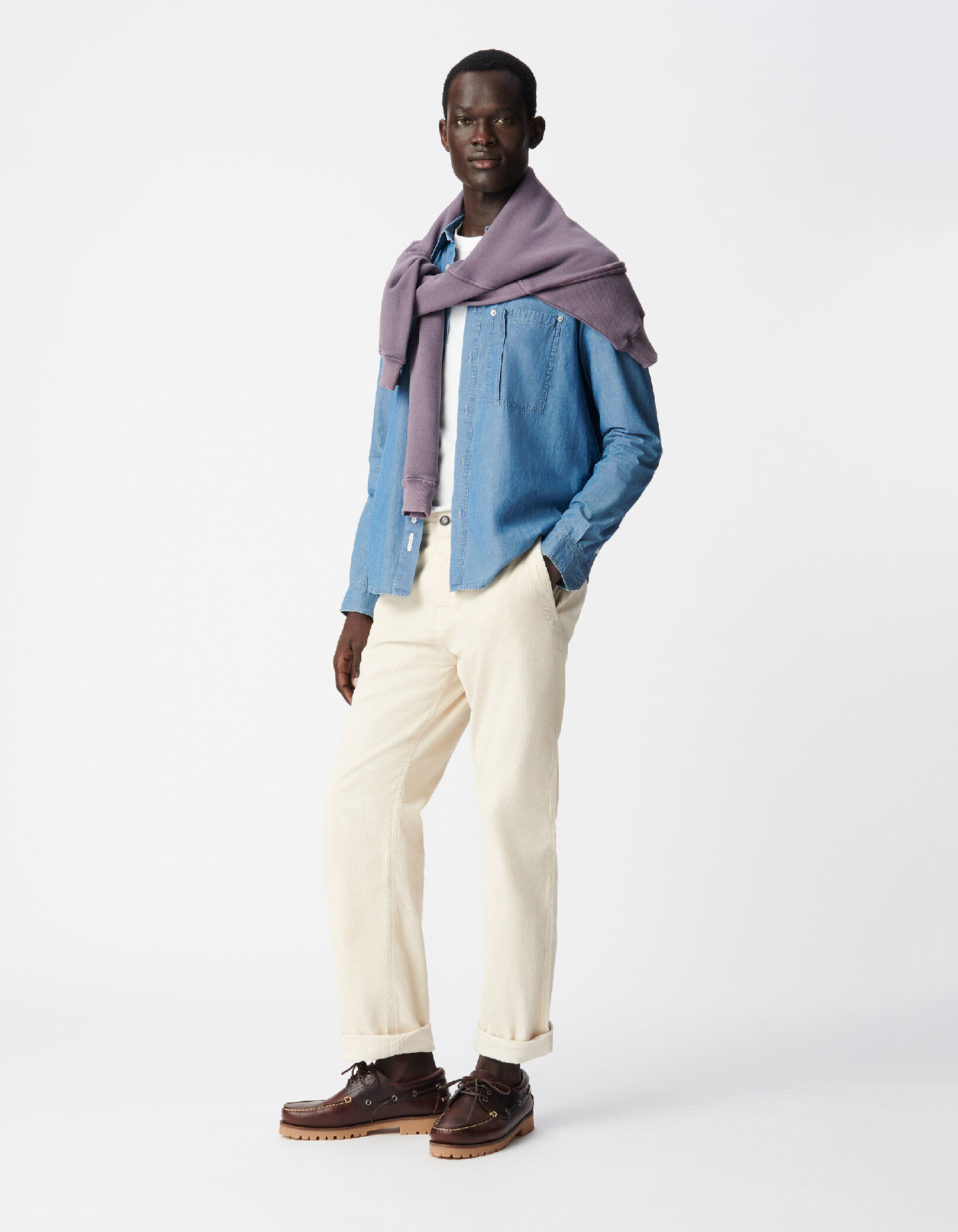 Pantalon chino droit écru velours milleraies Homme