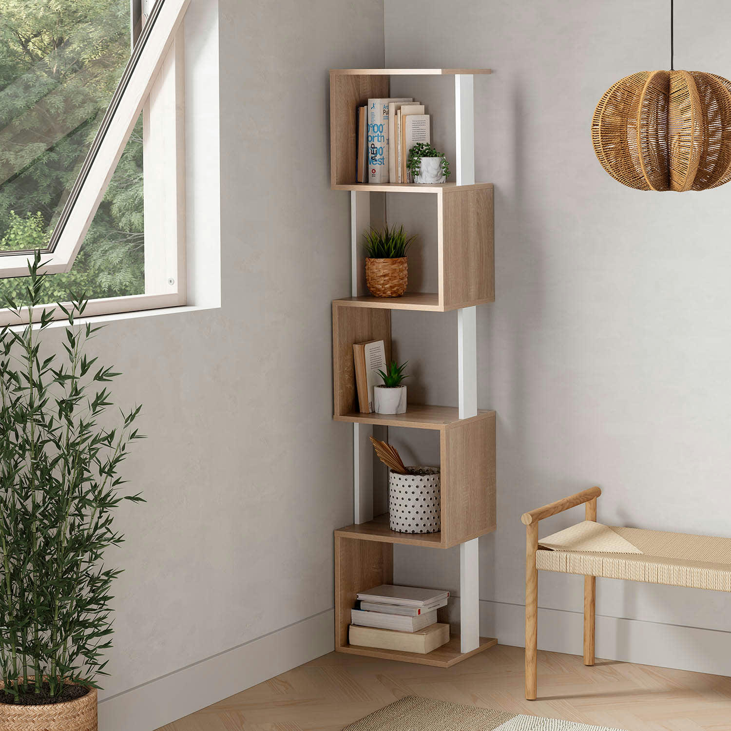 MALDIVAS - Etagère 5 trous couleur Chêne/Blanc