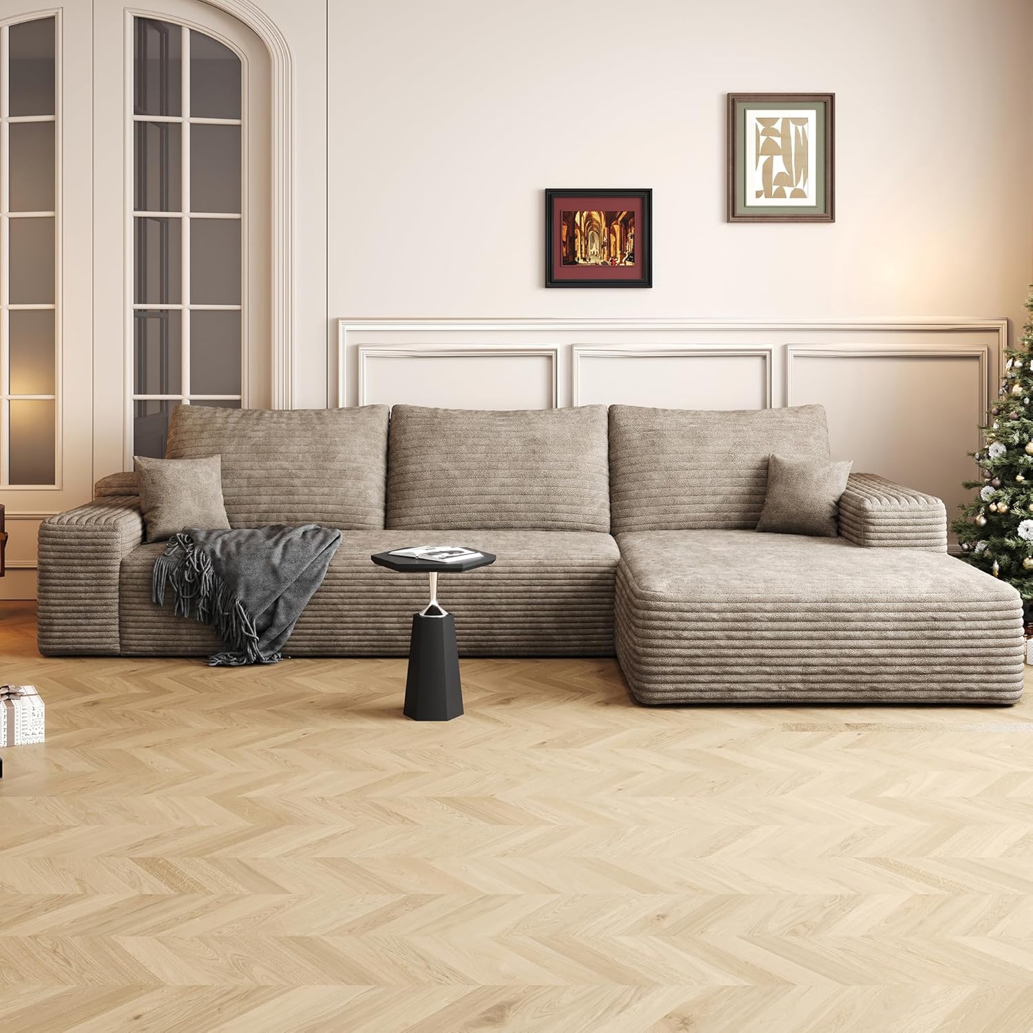 108 Sectional Couches for Living Room Modern Modular Sofa with L-Shape Couchs Upholstered Boneless Couch Deep Seat Sectional Couch with Chaise (Camel, Right Facing Chaise+2Seaters)