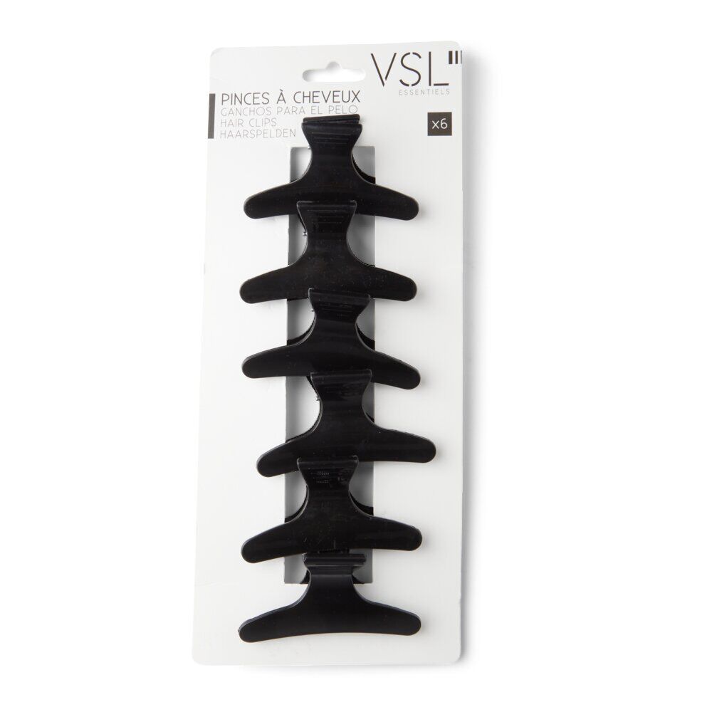 Lot de 6 pinces à cheveux plastique noir