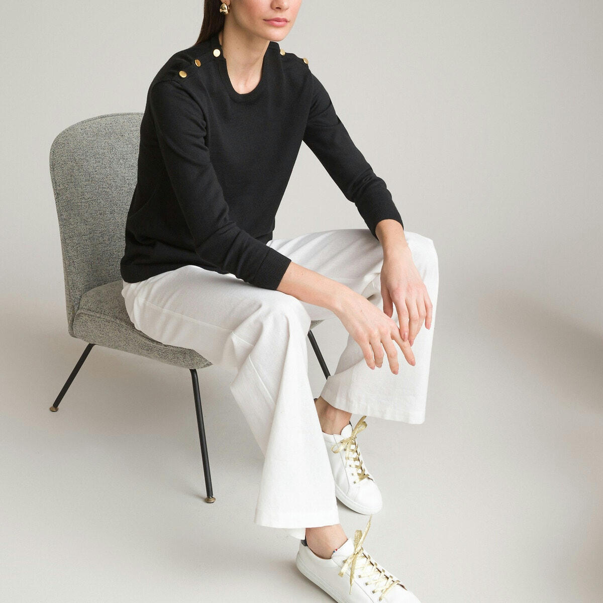 Pull col rond en fine maille, laine mélangée