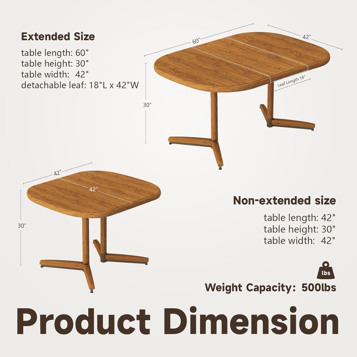 Chromcraft Dining Table for 4 to 6 Person, Extendable Wooden Kitchen Room Dining Table with 18 Extension Leaf, Expandable Table for Kitchen(Chestnut)