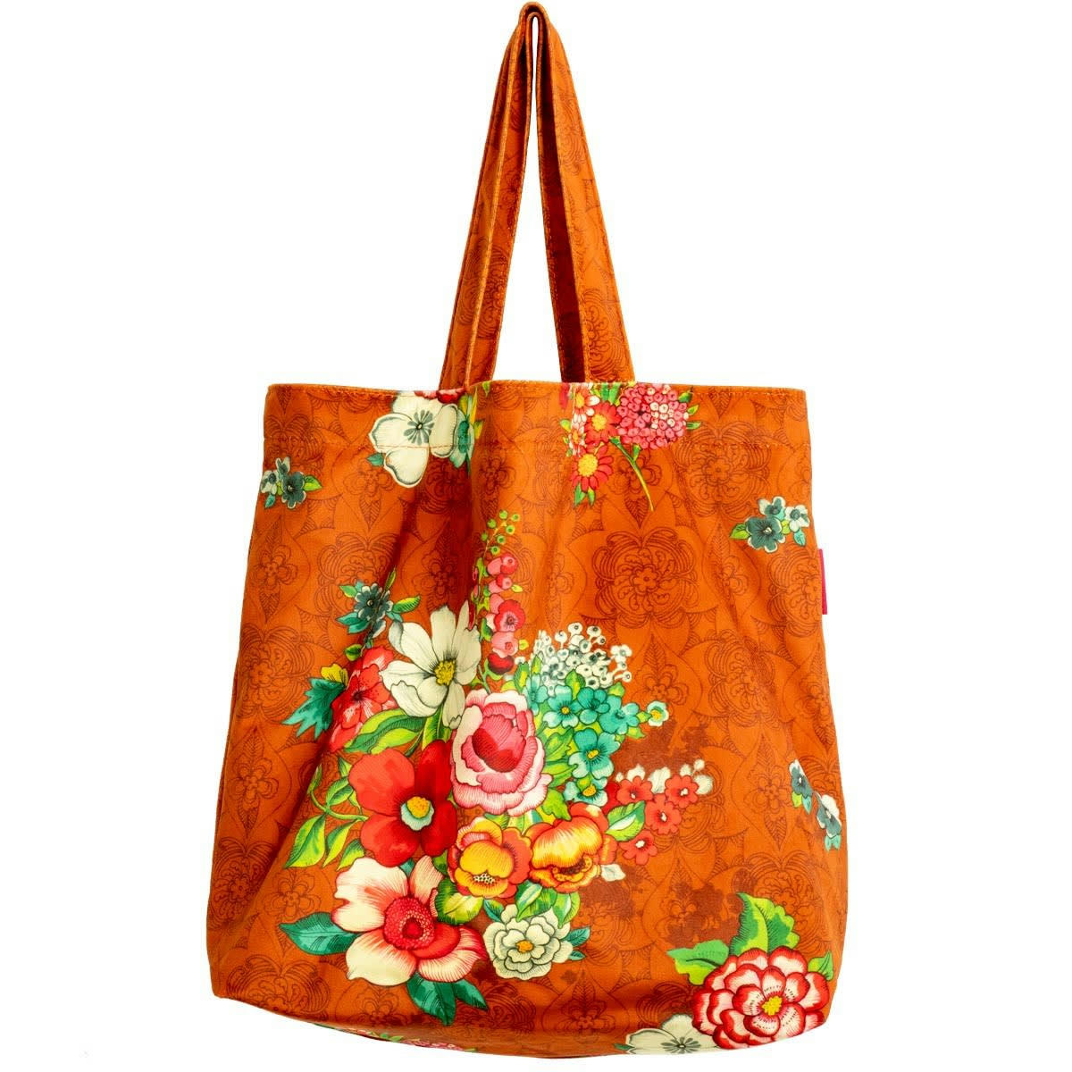 HANAMI - Tote bag en velours imprimé fleuri canelle 45x40 cm