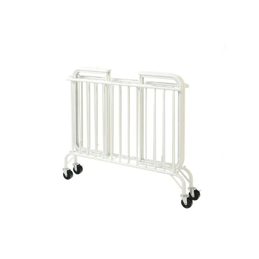 Slatted Foldable Metal Crib with Casters and Acrylic Panels, White