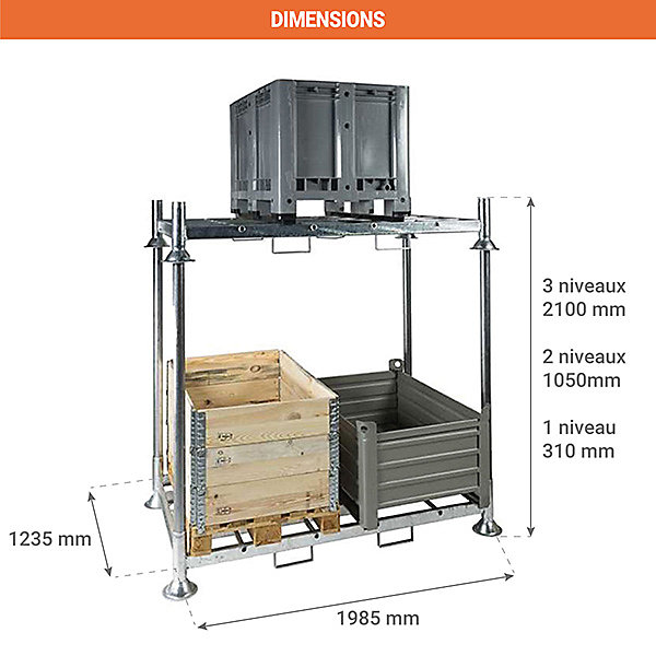 Manurack 1 niveau - 2 palettes par niveau - Charge max 2000kg/niveau - RACKBASE2