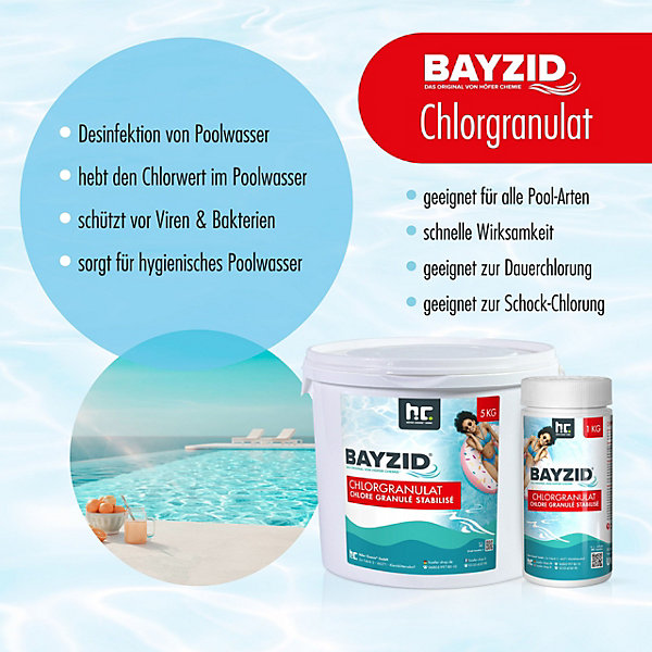 Granulé De Chlore Choc Stabilisé Bayzid, Pot De 1 x 1 Kg Pour Désinfection Rapide Et Entretien Efficace De Piscine