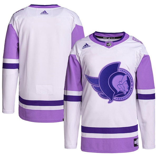 Ottawa Senators adidas Hockey Fights Cancer Primegreen Authentic Blank Practice Jersey - White/Purple