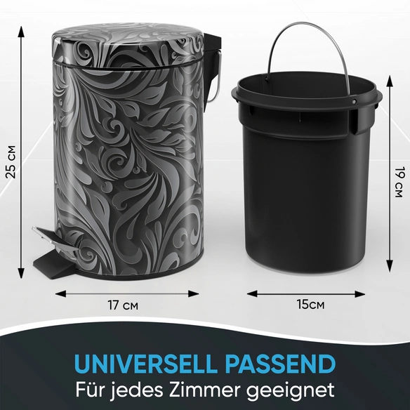 Kosmetikeimer »Floral«, 3,0L, Schwarz, Rund