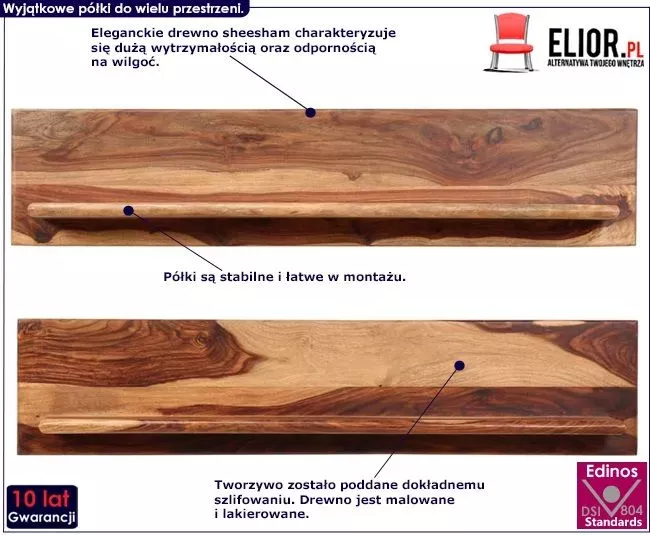 Zestaw drewnianych półek ściennych Connor 3X - Lueno