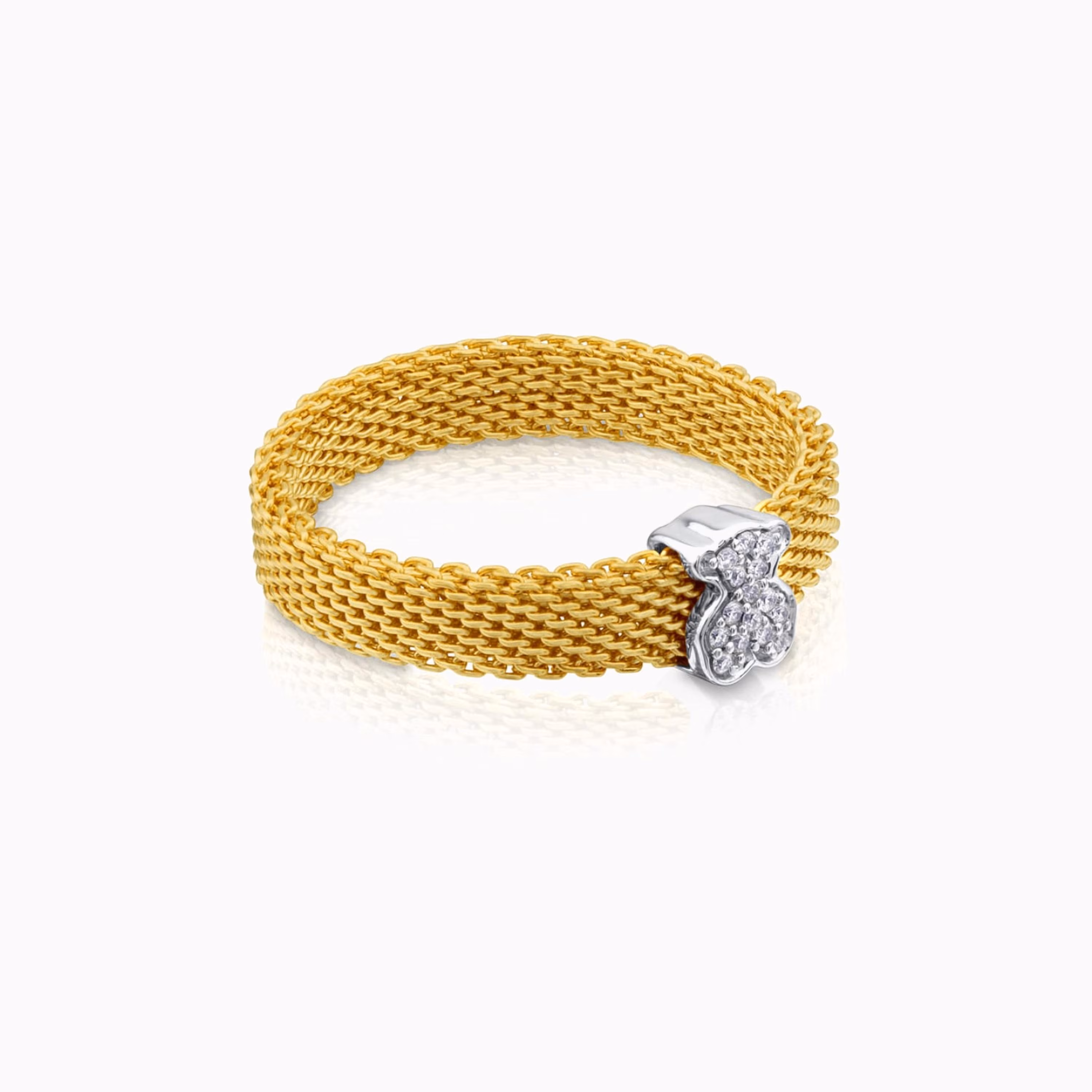 Anillo de oro blanco con diamantes motivo oso estrecho Icon Mesh