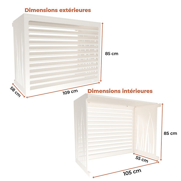 DECOAIRCO - Cache climatiseur extérieur métal - Cache clim, pompe à chaleur, protection groupe extérieur -Taille M - Blanc crème