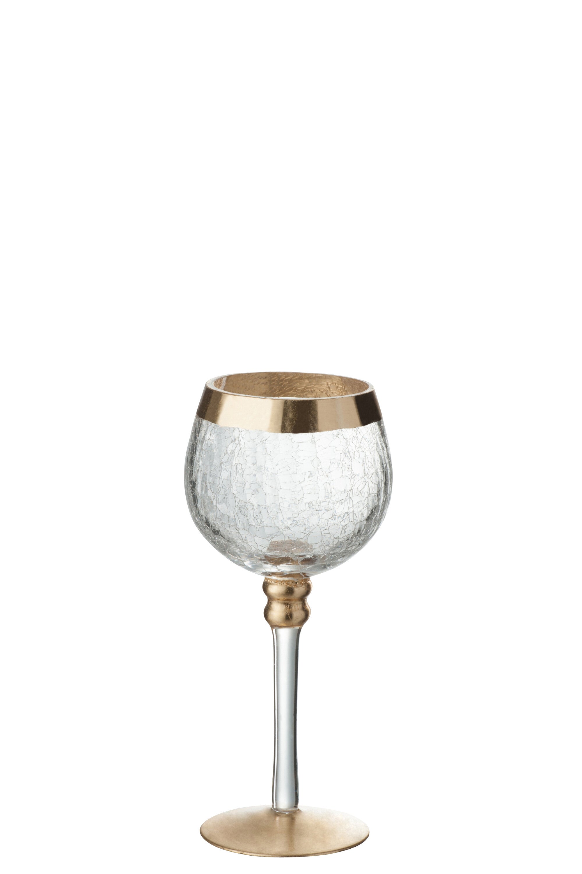 J-Line kandelaar Bol Op Voet Craquelé - glas - transparant/goud - small