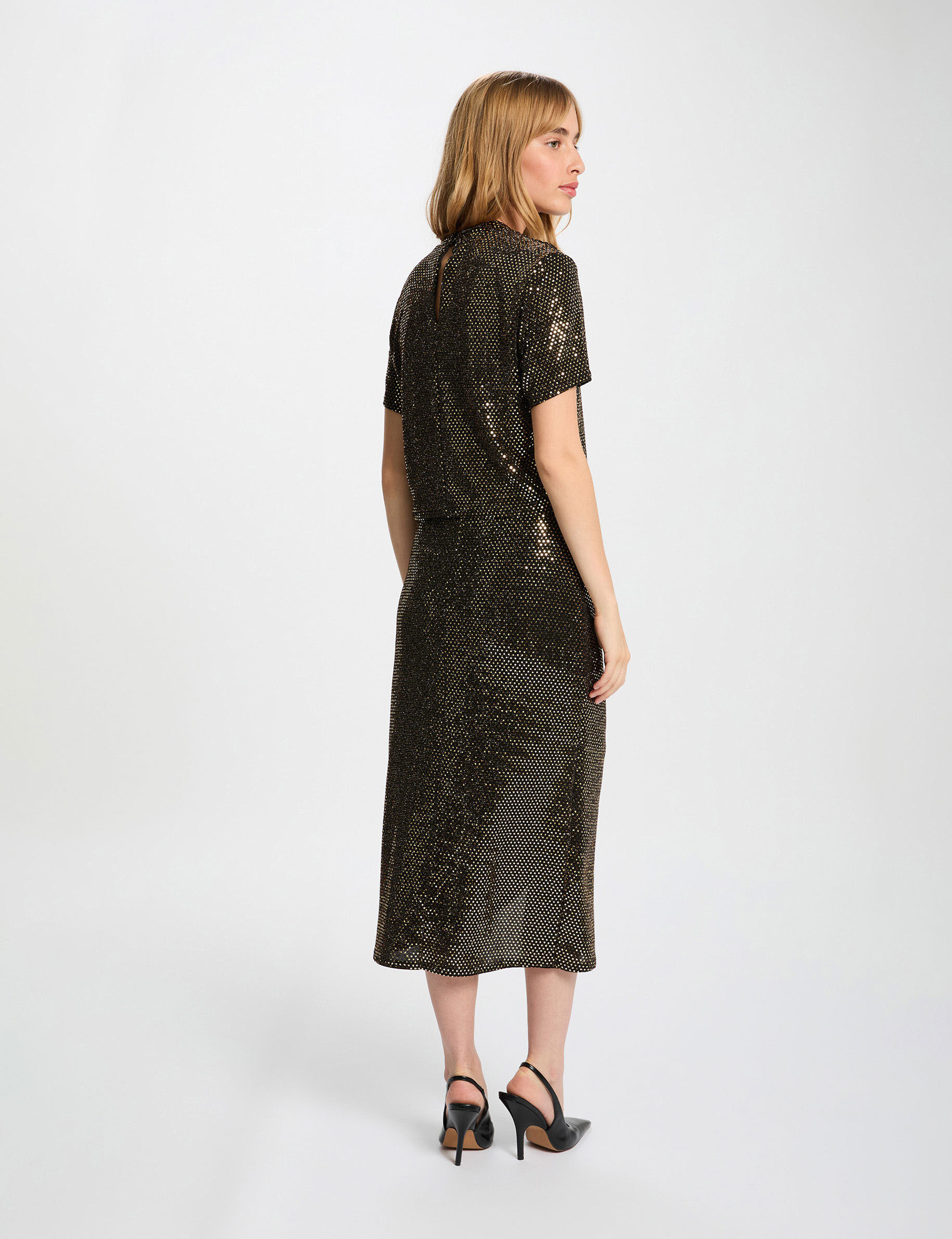 High Neck Sequin T-Shirt Gold Yellow Women