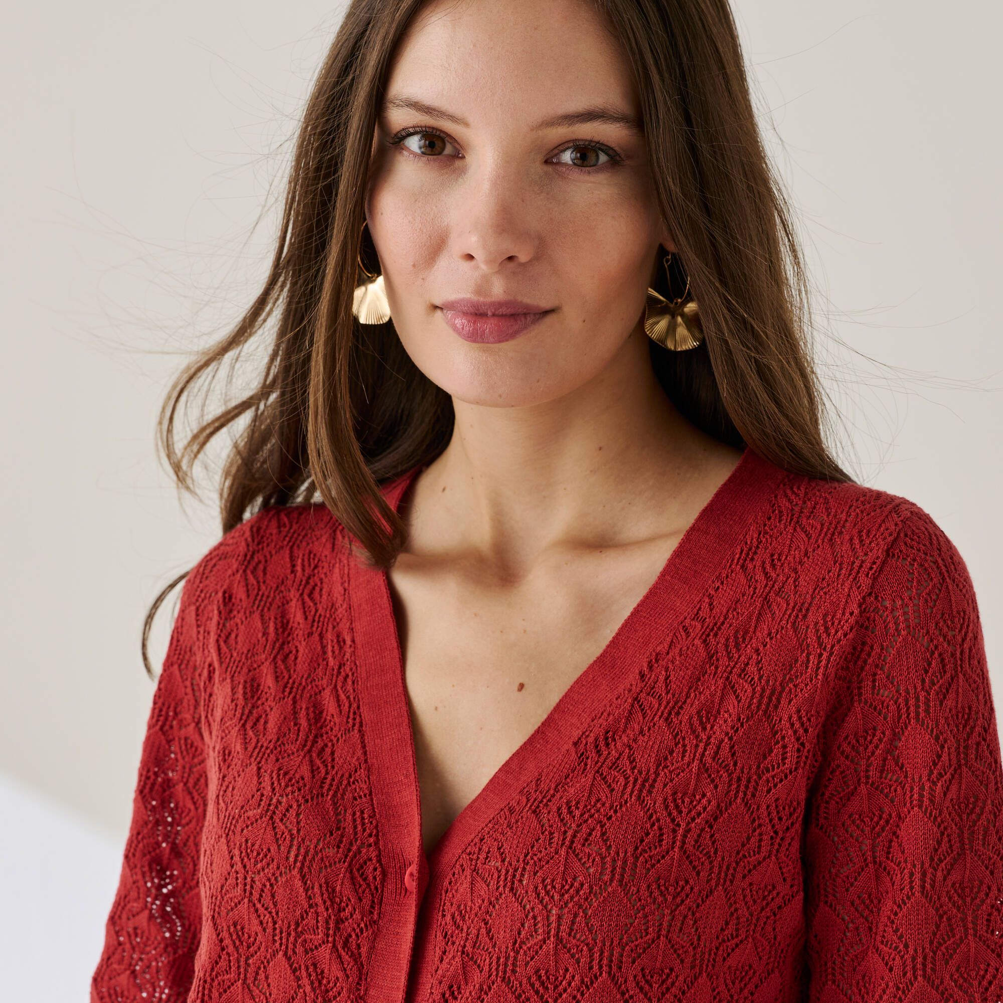 Gilet boutonné en maille ajourée