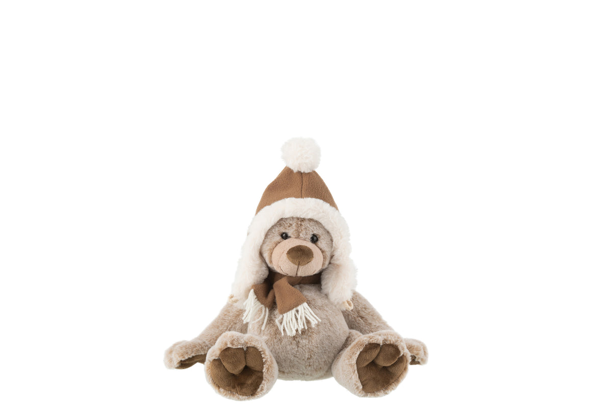 J-Line knuffel Beer   Muts - polyester - bruin - small