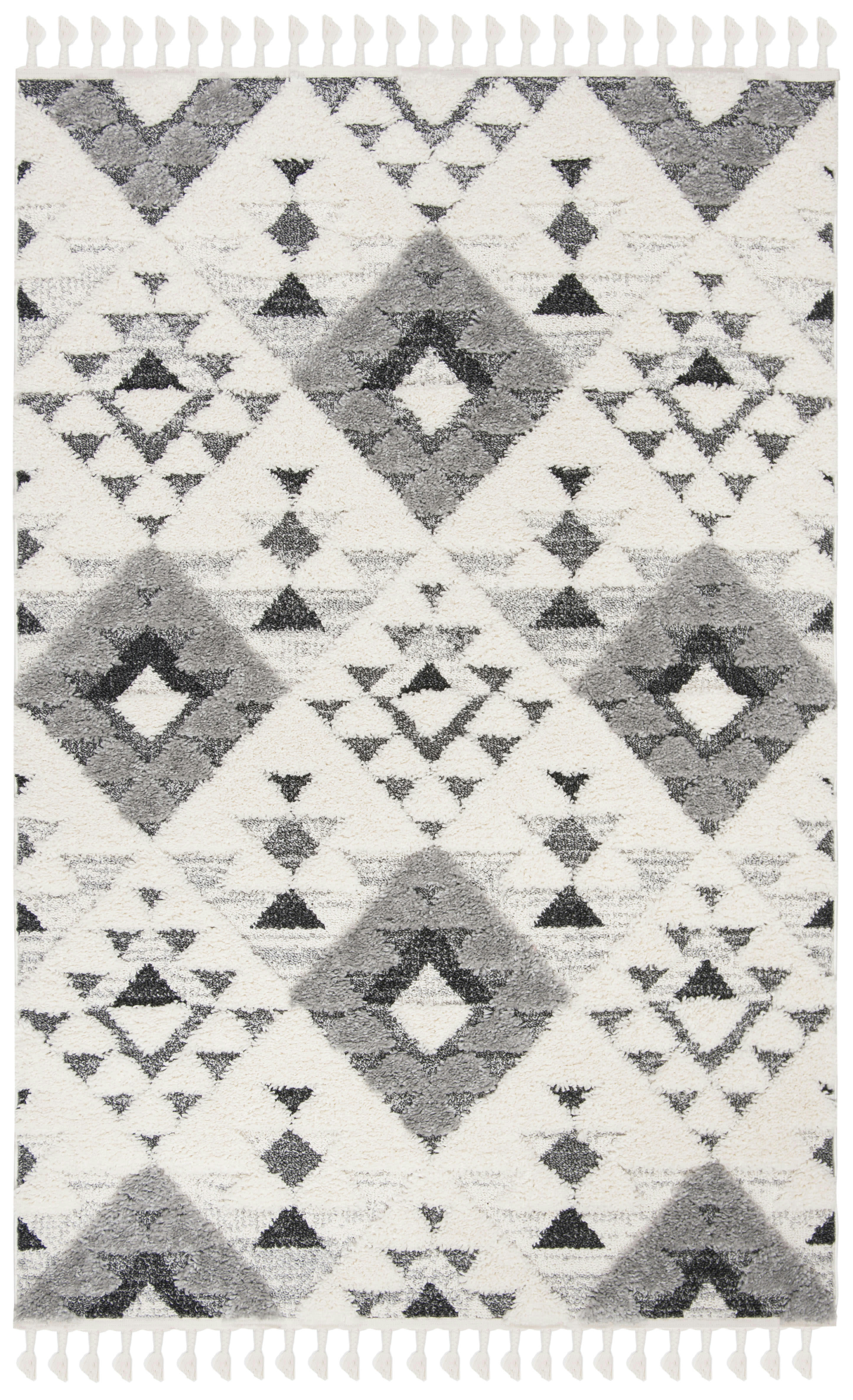 MOROCCAN TASSEL SHAG - Tapis de salon interieur en ivoire & gris, 91 x 152 cm