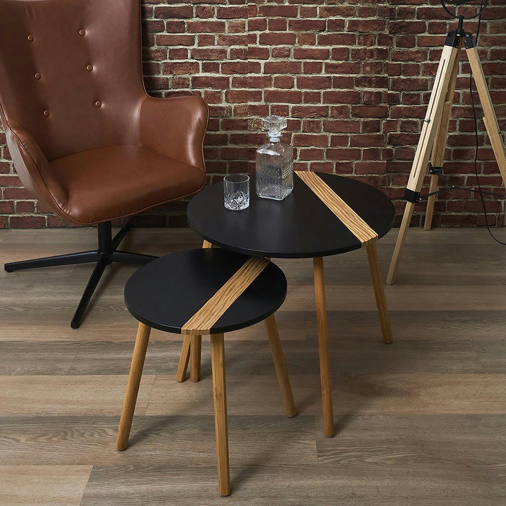 - Tables d'appoint gigognes bicolore relief noir - Lot de 2