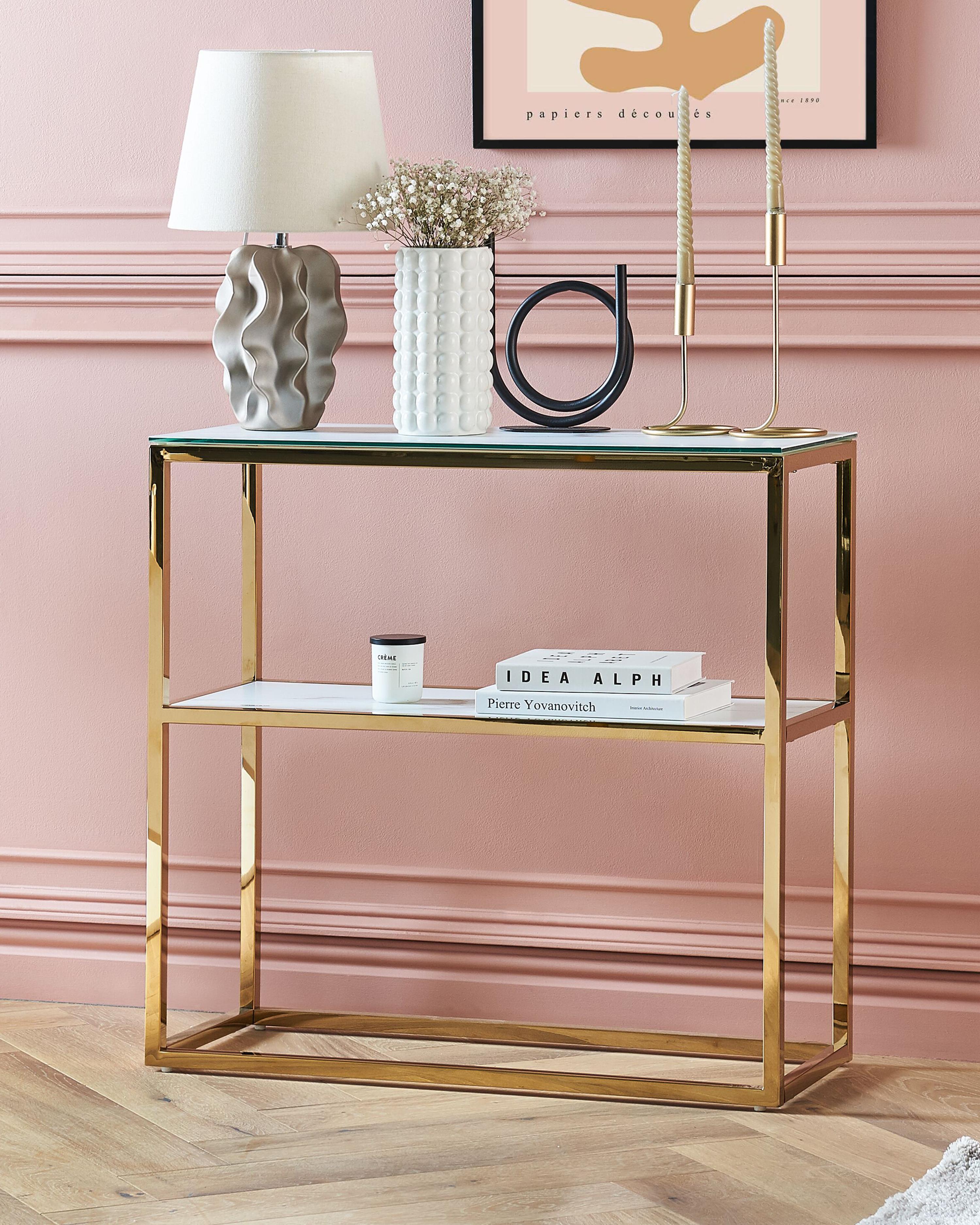 Console Table AZUSA Tempered Glass White Marble