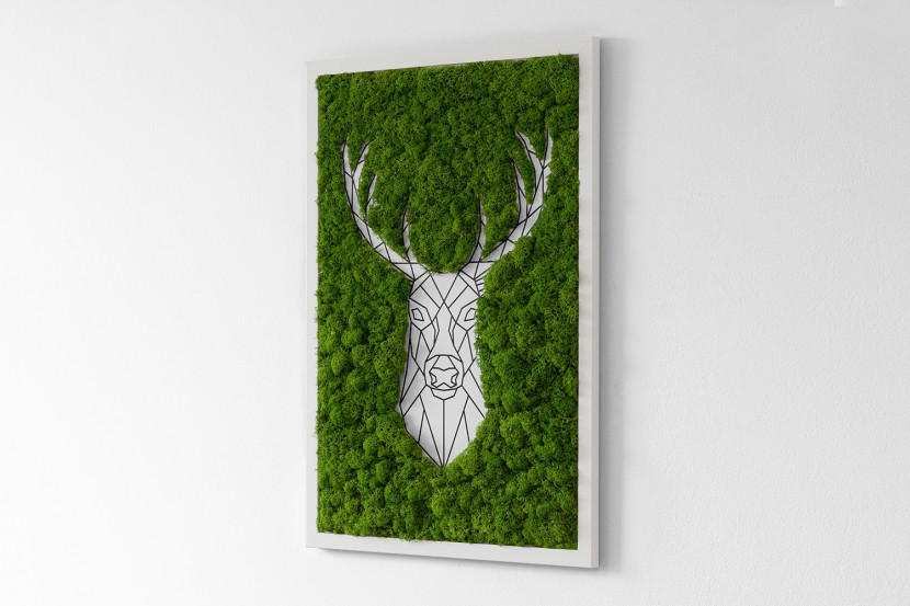 Obraz z mchem - Geometryczny jeleń 40x60 cm Biała Rama