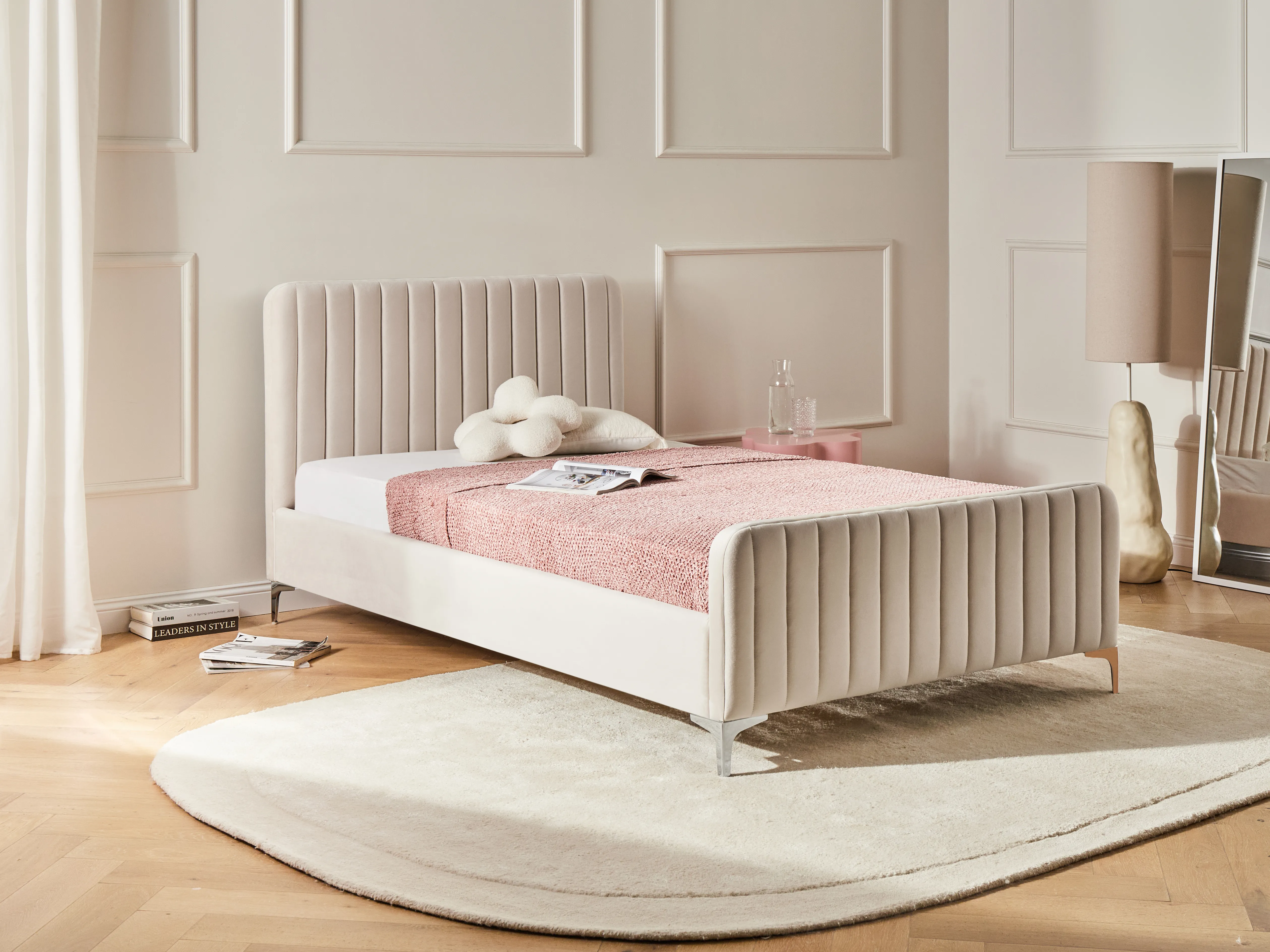 Bed Velvet LUNAN 120 x 200 cm (EU Small Double) Light Beige