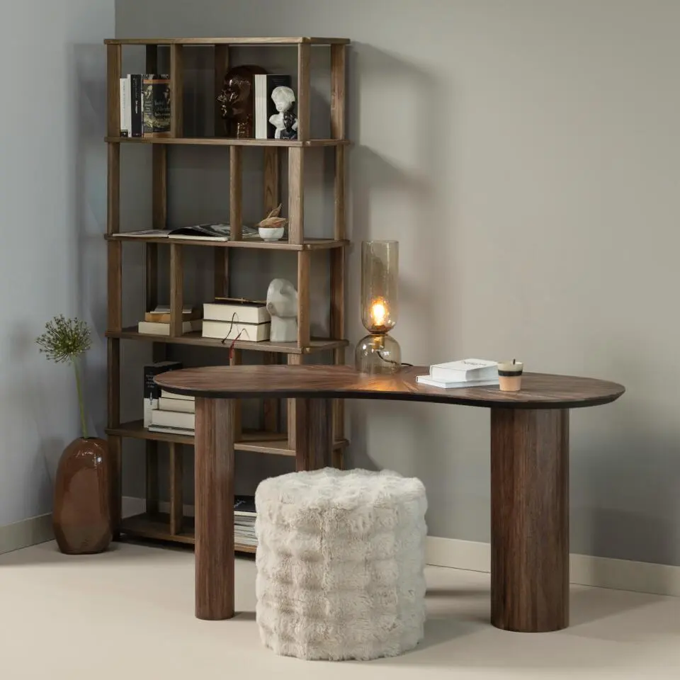 WOOOD Olven Poef Hoog - Fluffy Stof - Naturel - 46x46x46